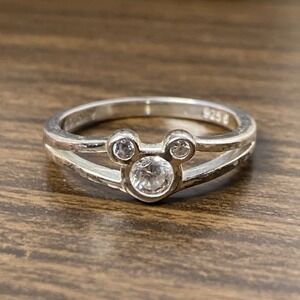 Vintage Disney Mickey Mouse 925 Sterling Silver Cubic Zirconia Band Ring Size 6